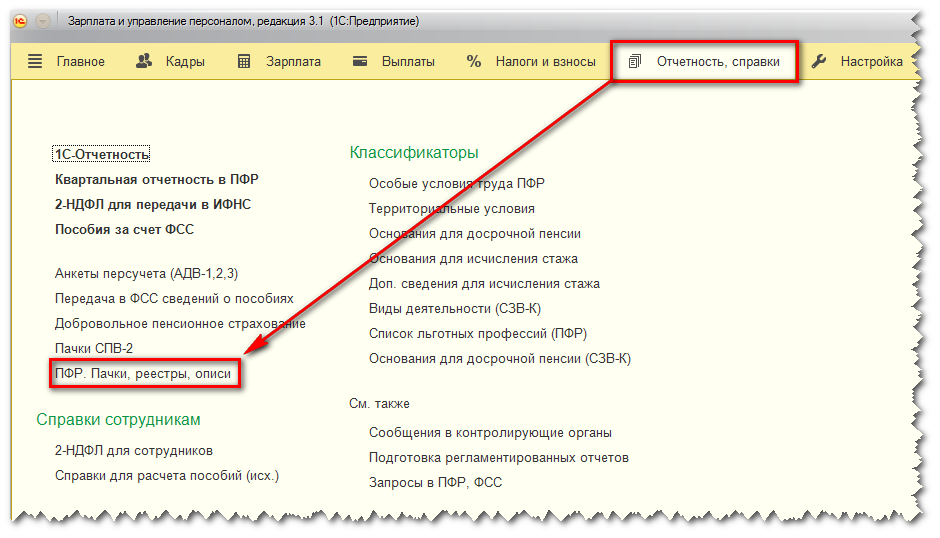 пункт ПФР. Пачки, реестры, описи